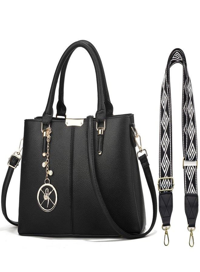KURGOOL Purse and Handbags for Women, 3 Zip Compartments Tote Bag Designer Shoulder Purse Top Handle Satchel Bags, A0-black Purse With 2 Purse Strap - Image 1