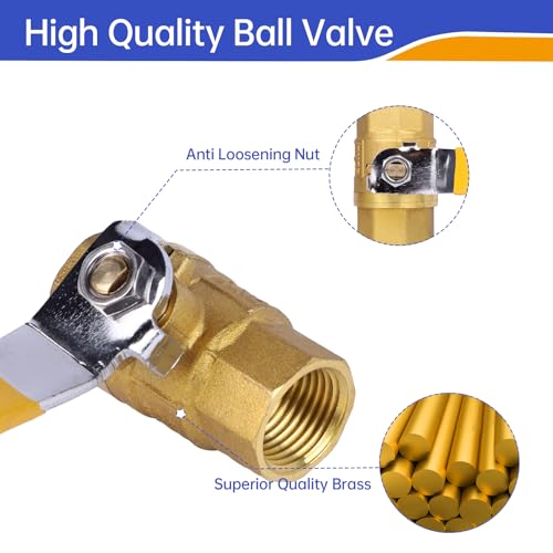 YADIAN 6 Pack 12 Brass Ball Valve NPT Threaded Heavy Duty Full Port Ball Valve 12 inch Water Shut Off Valve with Female Thread NPT Connector 150 PSI WSP 600 PSI WOG 12 Inch NPT Pack of 6 - Image 3