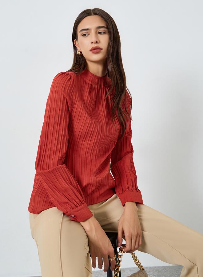 Take Two Textured Pleated Puff Sleeve Top - Image 1