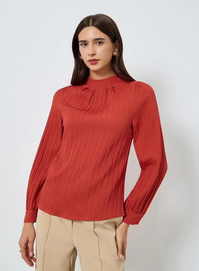 Take Two Textured Pleated Puff Sleeve Top