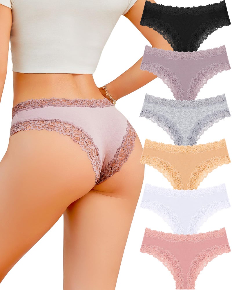 FINETOO Cotton Underwear for Women Sexy Panties Lace Hipster Low Rise Breathable mom gifts lounge sets girlfriend wife friendship Valentine party office teacher organic mesh granny anti camel toe - Image 1