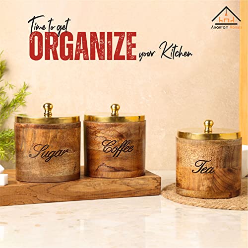 Anantam Homes Decorative Quoted Mango Wood Canister Sets Airtight with Lids Storage Container for Coffee Tea Sugar Kitchen Counter Top, Set of 3 - Image 2