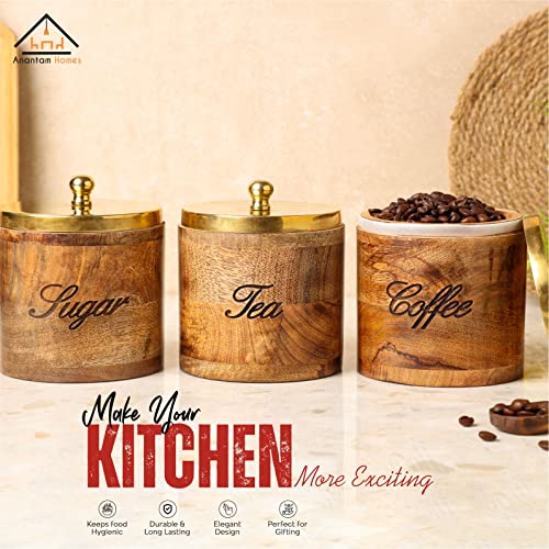 Anantam Homes Decorative Quoted Mango Wood Canister Sets Airtight with Lids Storage Container for Coffee Tea Sugar Kitchen Counter Top, Set of 3 - Image 5