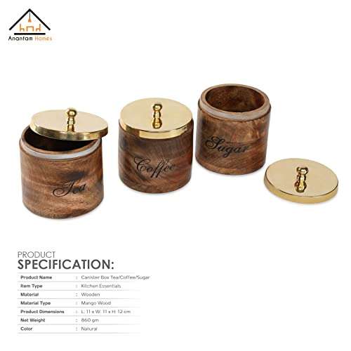 Anantam Homes Decorative Quoted Mango Wood Canister Sets Airtight with Lids Storage Container for Coffee Tea Sugar Kitchen Counter Top, Set of 3 - Image 4