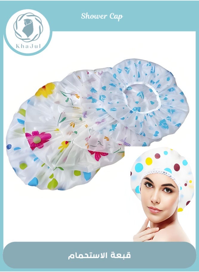 KHAJUL Shower Caps, 5 Pcs Waterproof Bath Caps Plastic Reusable Shower Caps Elastic Band Bath Hair Hat for Women Ladies Spa Salon（Random color） - Image 1