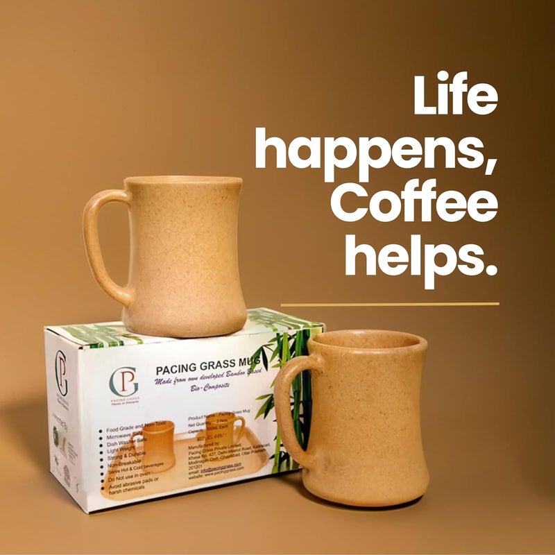 Pacing Grass Bamboo BioComposite Coffee Mug Set of 2 300ml Matte Finish Microwave Safe Rice Husk Bamboo Fiber Ideal for Hot Cold Coffee Tea Milk Durable EcoFriendly - Image 5