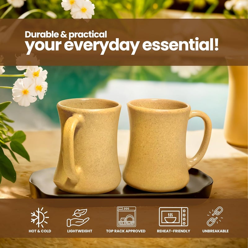 Pacing Grass Bamboo BioComposite Coffee Mug Set of 2 300ml Matte Finish Microwave Safe Rice Husk Bamboo Fiber Ideal for Hot Cold Coffee Tea Milk Durable EcoFriendly - Image 4