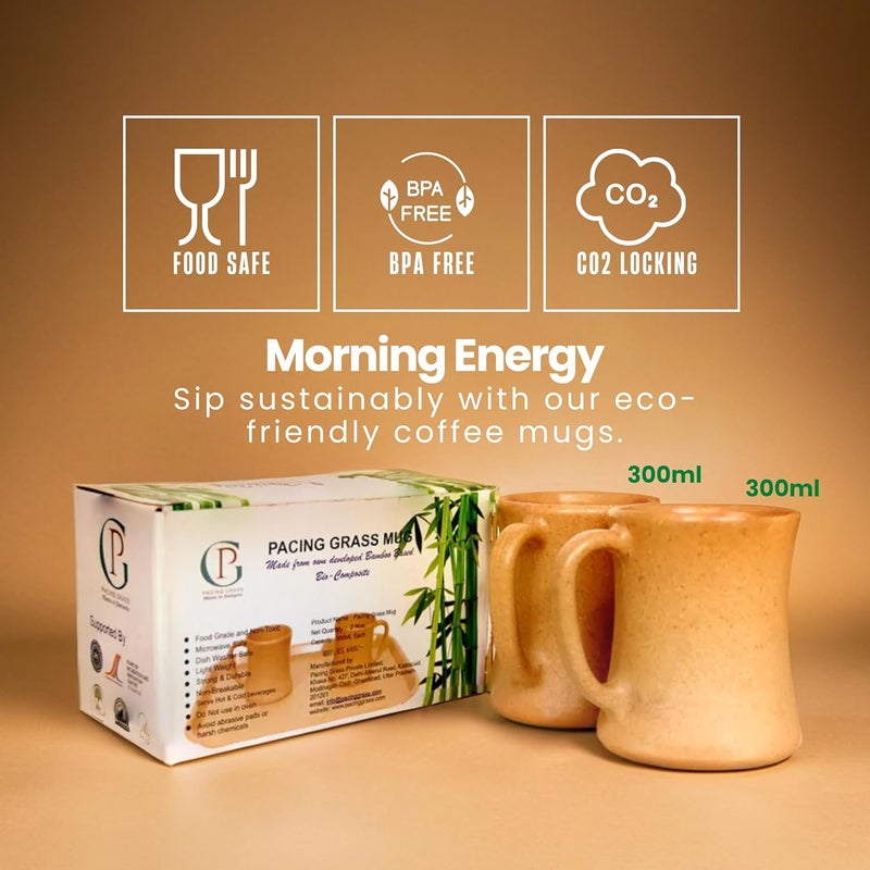 Pacing Grass Bamboo BioComposite Coffee Mug Set of 2 300ml Matte Finish Microwave Safe Rice Husk Bamboo Fiber Ideal for Hot Cold Coffee Tea Milk Durable EcoFriendly - Image 3