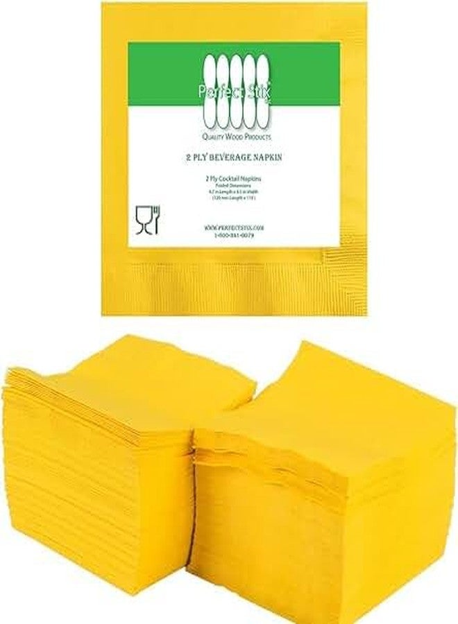Perfectware 2 ply yellow cocktail beverage napkins. Pack of 300 count