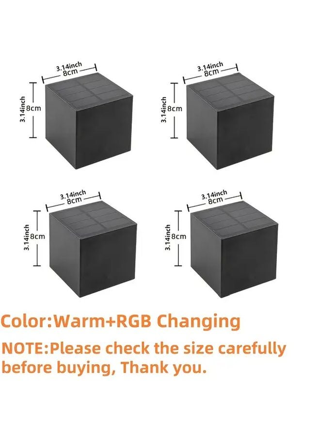 4 قطع مصابيح جدارية تعمل بالطاقة الشمسية، أبيض دافئ ومتغيرة اللون RGB، إضاءة خارجية لحديقة السياج - Image 1