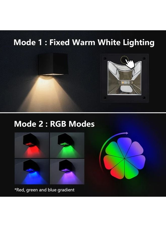 4 قطع مصابيح جدارية تعمل بالطاقة الشمسية، أبيض دافئ ومتغيرة اللون RGB، إضاءة خارجية لحديقة السياج - Image 3