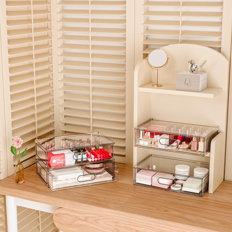 Aurblozen Clear Stackable Makeup Organizer with Drawer, 12''W Acrylic Storage Drawers, Cosmetic Display Case for Vanity Bathroom Countertop, Beauty Holder for Lipstick Brush Skincare Perfume (3 Tier) - Image 2