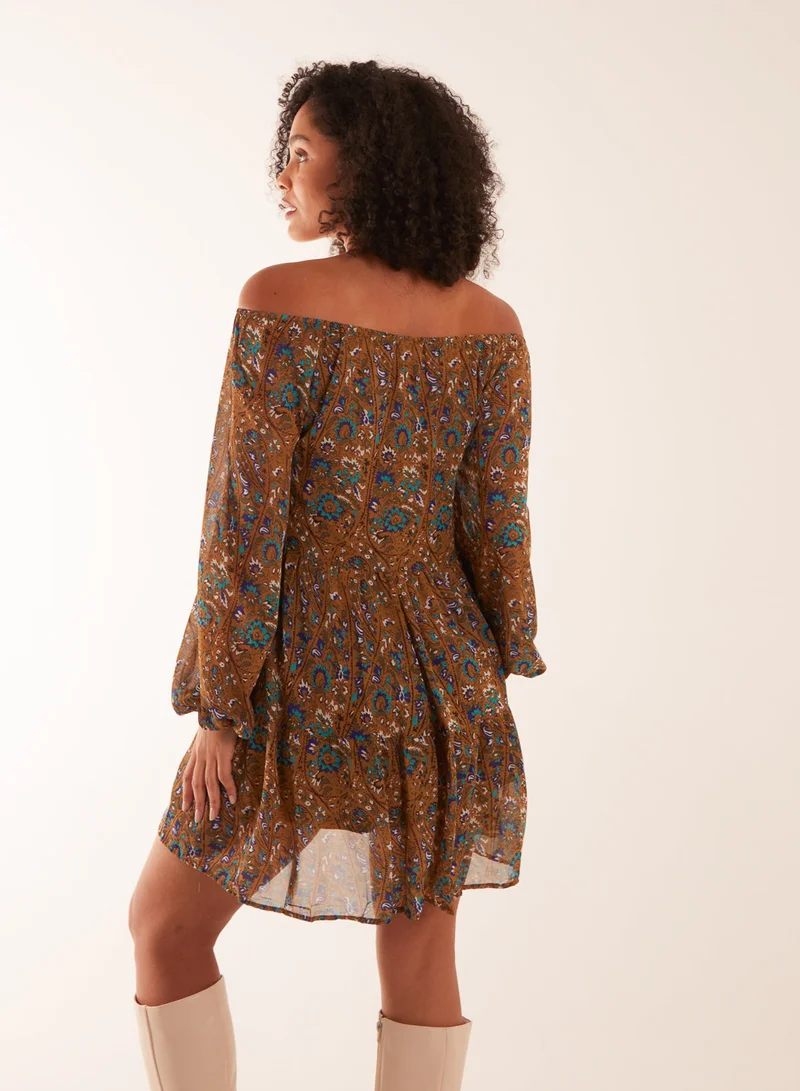 Blue Vanilla Bardot Neck Mini Trapeze Dress