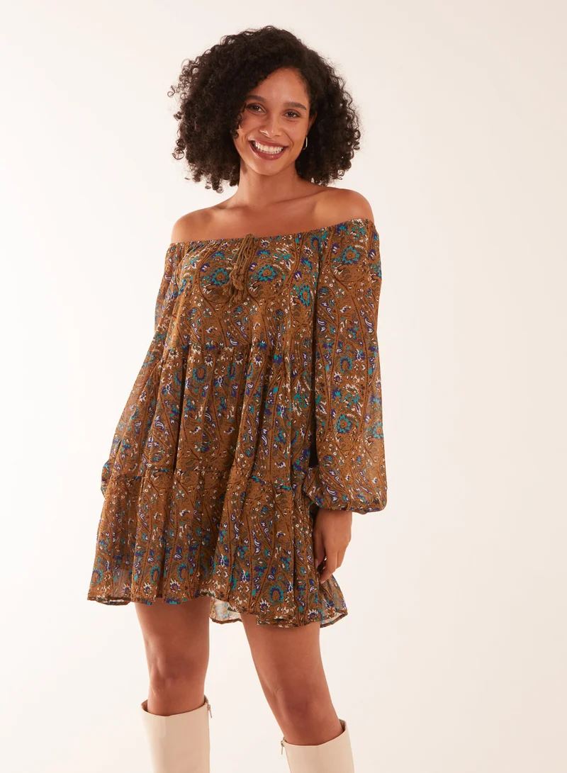 Blue Vanilla Bardot Neck Mini Trapeze Dress