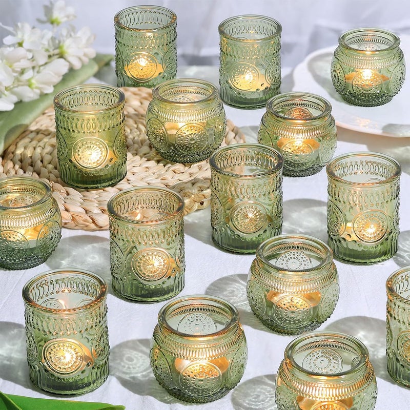 Devi 30pcs Assorted Green Votive Candle Holders Bulk, Fall Baby Wedding Shower Decorations,Tealight Candle Holder for Table Centerpieces Decorations, Boho Tea Party Decor, Bridal Shower Gifts for Guests - Image 1