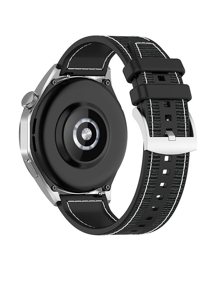Generic 22mm For Smart Watch Amazfit Pop 3R Nylon Braided Silicone Composite Watch Strap, Black  - Image 1