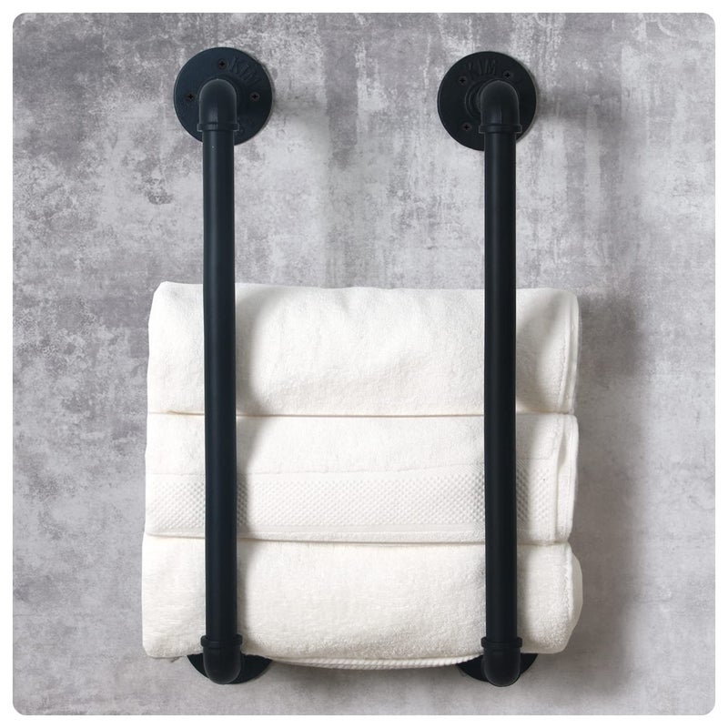 HouseAid Industrial Pipe Towel Rack, Farmhouse Bathroom Towel Storage Holder, Vintage Style Towel Organization, Wall Mounted, Matte Black - Image 3
