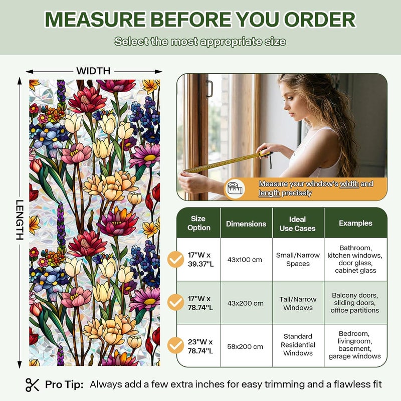 Aomkmi Window Privacy Film,Stained Glass Window Film Office and Home Decoration Insulation Privacy Glass Window Film, UV Resistant, Frosted Electrostatic Adsorption(17 Inch x 39.37 Inch Yellow) - Image 2
