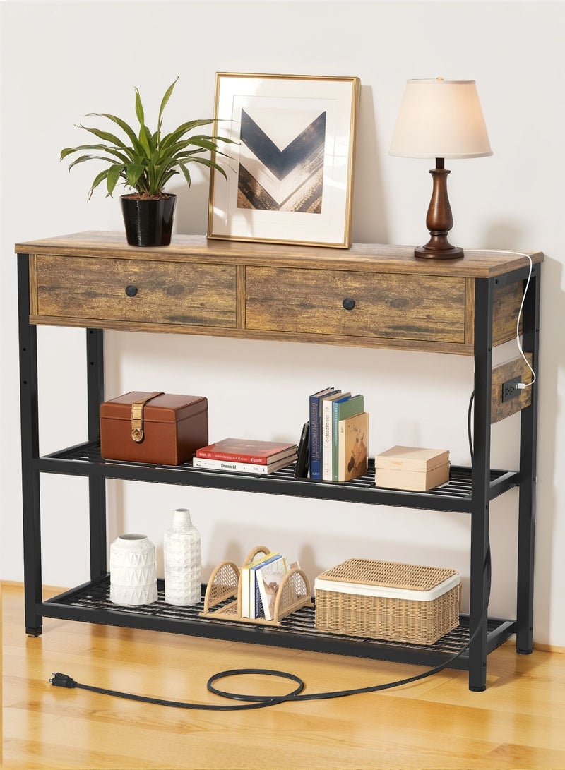 EqiEch Coffee Cabinet, Entryway Console Table with Sockets and USB Ports, 2 Drawer Sofa Table with Storage Shelves for Living Room, Hallway, Foyer, Kitchen, 32" x 13.8" x 31.5" - Image 1