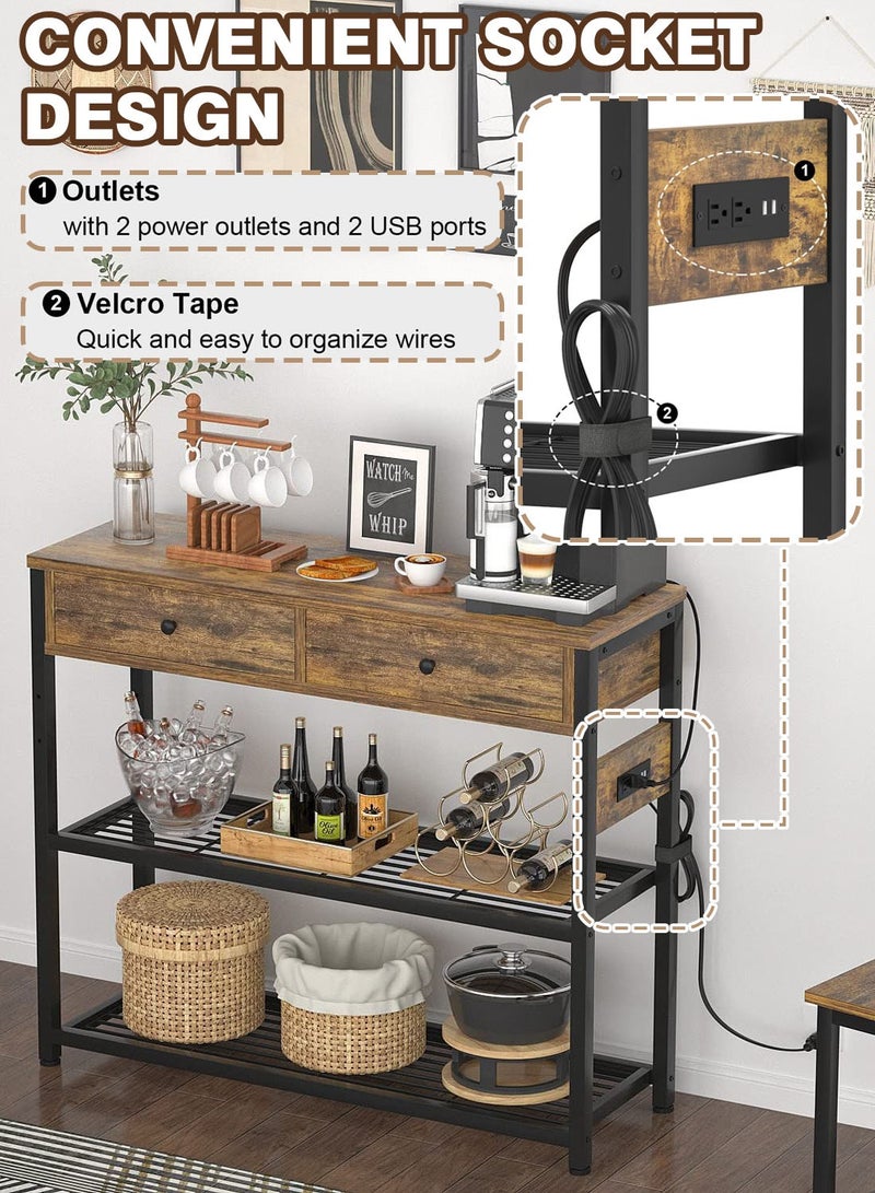 EqiEch Coffee Cabinet, Entryway Console Table with Sockets and USB Ports, 2 Drawer Sofa Table with Storage Shelves for Living Room, Hallway, Foyer, Kitchen, 32" x 13.8" x 31.5" - Image 4