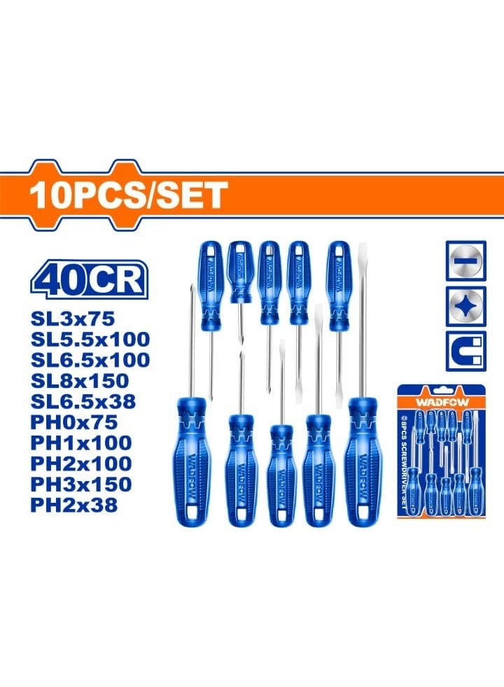 WADFOW 10-Piece Screwdriver Set WSS2410 – Premium 40Cr Steel Screwdriver Set with Round Shank, Slotted & Phillips Screwdrivers, Includes Stubby Drivers for Home, Workshop & Auto Repairs - Image 2