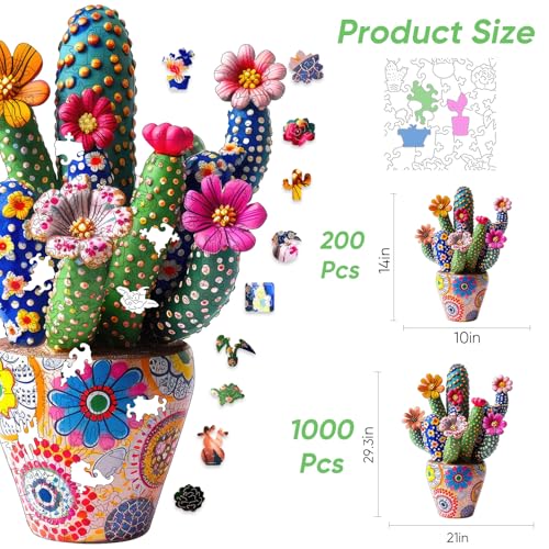 Mys Aurora Puzzles for Adults Cactus Flower Wooden Puzzles 1000 Pieces Unique Shaped Jigsaw Puzzles Birthday for Mom Adults Fun Challenge Family Game 293 x 21 - Image 5