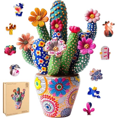 Mys Aurora Puzzles for Adults Cactus Flower Wooden Puzzles 1000 Pieces Unique Shaped Jigsaw Puzzles Birthday for Mom Adults Fun Challenge Family Game 293 x 21 - Image 1