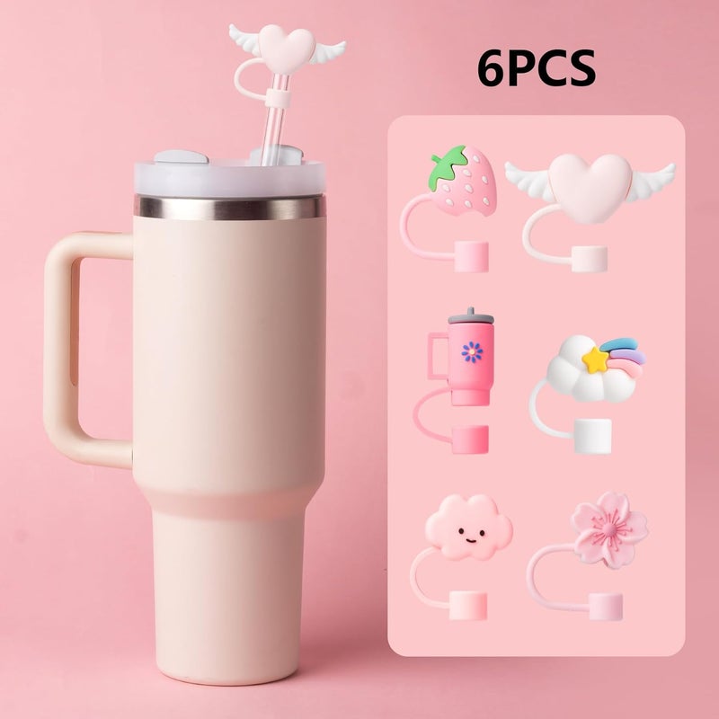 BULKITEM 6Pcs Pink Cue Straw Cover Cap for Stanley Cup 40 30oz Tumbler, 10mm Reusable Cute Drinking Straw Topper Accessories, Portable Protector Plugs Decorations Gifts for Party - Image 3