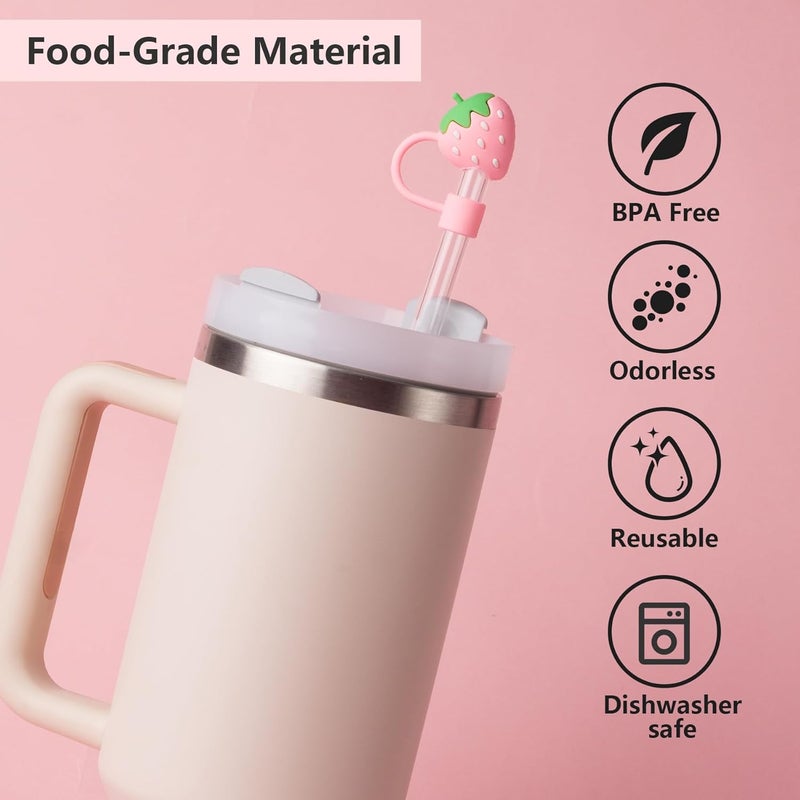 BULKITEM 6Pcs Pink Cue Straw Cover Cap for Stanley Cup 40 30oz Tumbler, 10mm Reusable Cute Drinking Straw Topper Accessories, Portable Protector Plugs Decorations Gifts for Party - Image 4