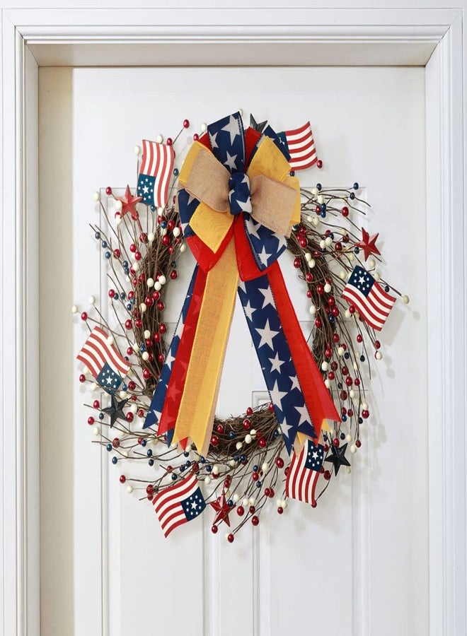 Meseey 2 Pcs Large Red and Blue Patriotic Bow Yellow Deployment of Troops Ribbon Bow for Bunting Wreath Holiday Independence Day 4th of July Party Door Wall Decoration(Patriotic) - Image 4