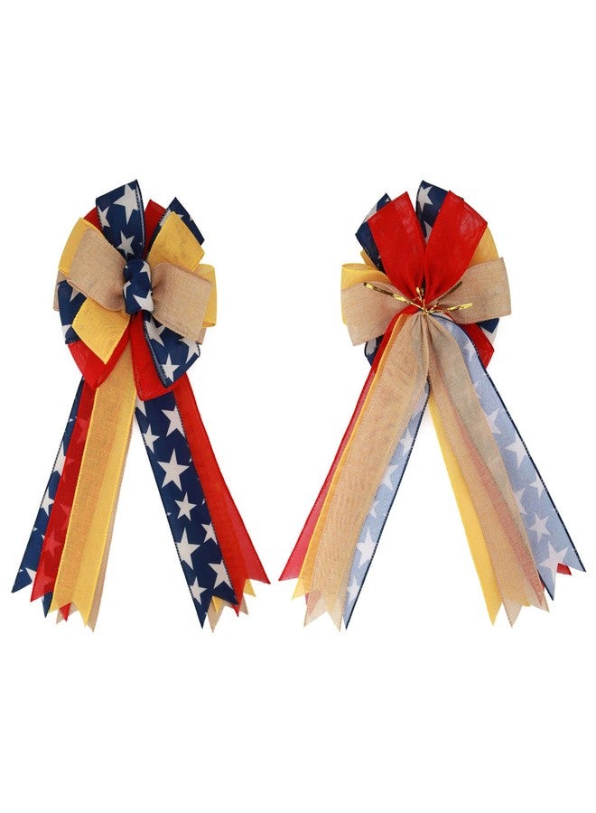 Meseey 2 Pcs Large Red and Blue Patriotic Bow Yellow Deployment of Troops Ribbon Bow for Bunting Wreath Holiday Independence Day 4th of July Party Door Wall Decoration(Patriotic) - Image 3