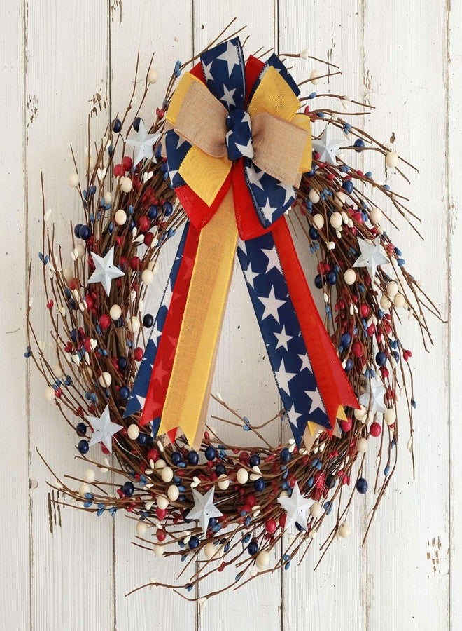 Meseey 2 Pcs Large Red and Blue Patriotic Bow Yellow Deployment of Troops Ribbon Bow for Bunting Wreath Holiday Independence Day 4th of July Party Door Wall Decoration(Patriotic) - Image 5