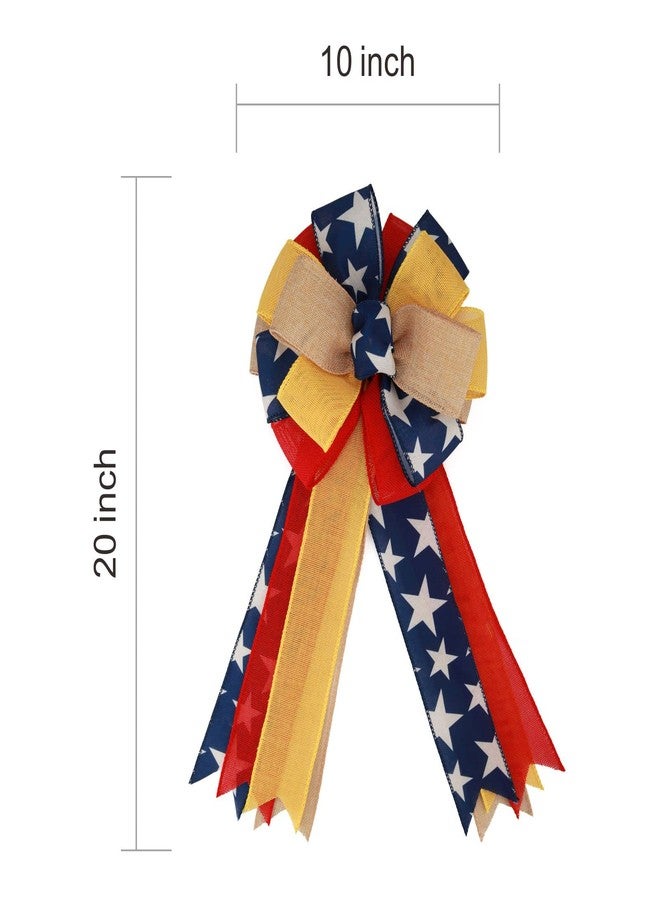 Meseey 2 Pcs Large Red and Blue Patriotic Bow Yellow Deployment of Troops Ribbon Bow for Bunting Wreath Holiday Independence Day 4th of July Party Door Wall Decoration(Patriotic) - Image 2