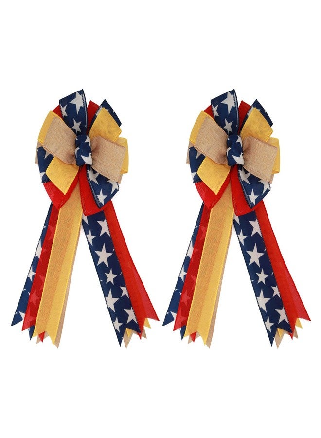Meseey 2 Pcs Large Red and Blue Patriotic Bow Yellow Deployment of Troops Ribbon Bow for Bunting Wreath Holiday Independence Day 4th of July Party Door Wall Decoration(Patriotic) - Image 1