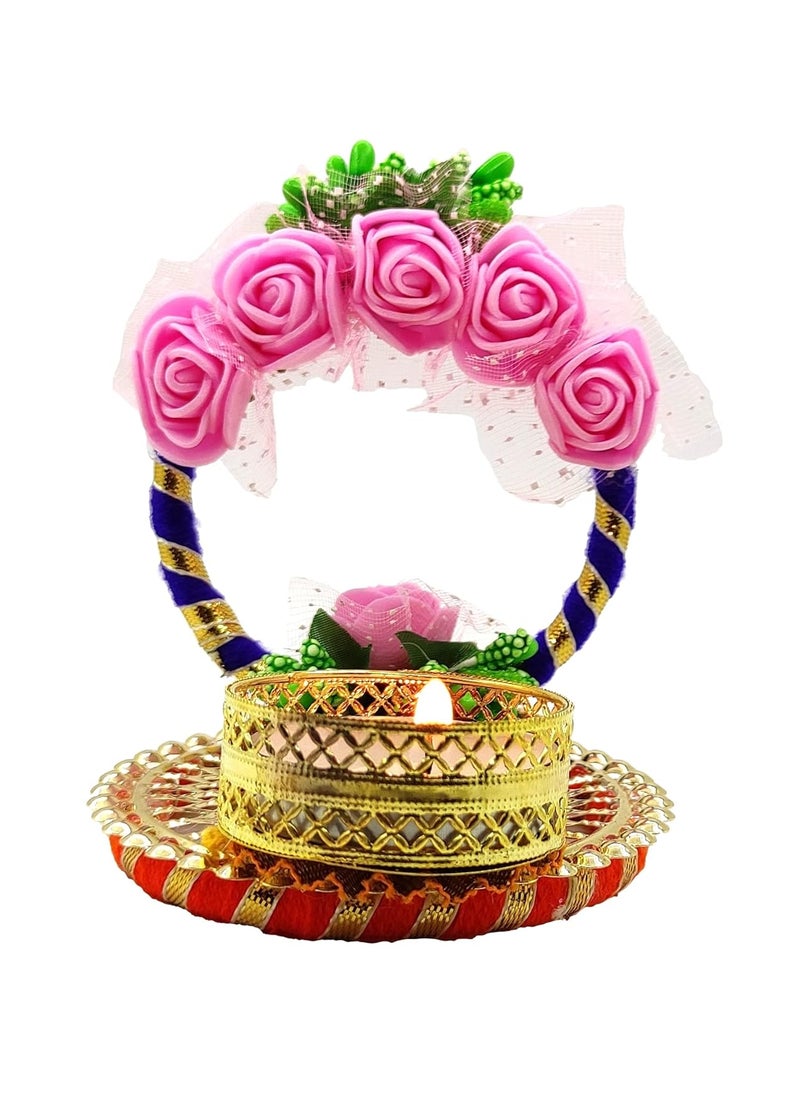 Vibhushita Vibhushita Designer Artificial Flower Decorative Handmade Traditional Diwali Oil Wax Diya Lamp Light for Festival Decoration With TLight Candle for Home Office 