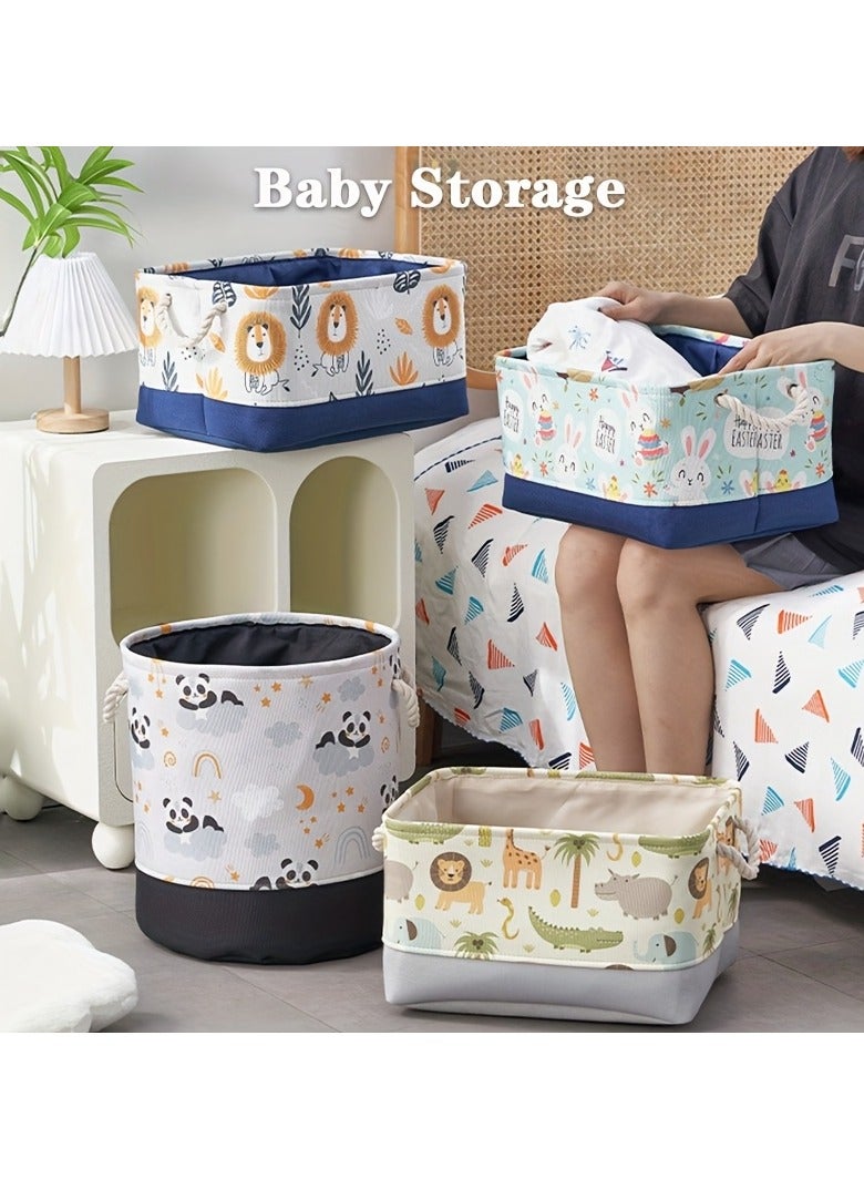 XiuWoo 2pcs Foldable Storage Basket with Handle Toy Basket Nursery Hamper Kids Laundry Hamper with Fabric Cover, Cartoon Print, Large Capacity, Thick Fabric, Handle, Multi-functional Storage Boxes for Baby Room Decor  - Image 2