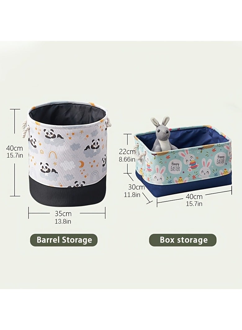 XiuWoo 2pcs Foldable Storage Basket with Handle Toy Basket Nursery Hamper Kids Laundry Hamper with Fabric Cover, Cartoon Print, Large Capacity, Thick Fabric, Handle, Multi-functional Storage Boxes for Baby Room Decor  - Image 3