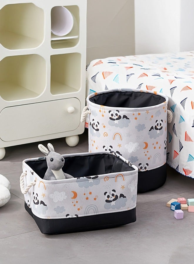 XiuWoo 2pcs Foldable Storage Basket with Handle Toy Basket Nursery Hamper Kids Laundry Hamper with Fabric Cover, Cartoon Print, Large Capacity, Thick Fabric, Handle, Multi-functional Storage Boxes for Baby Room Decor  - Image 1