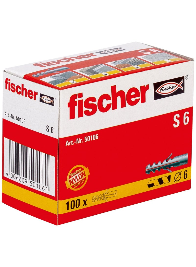 Fischer 50105 S 5 Expansion Dowel with 2-Way Spreader for Fixing Motion Sensors, Letterboxes in Concrete, Solid Stone, Solid Brick, Natural Stone and Much More, Pack of 100 - Image 1