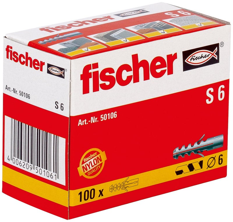 Fischer 50105 S 5 Expansion Dowel with 2-Way Spreader for Fixing Motion Sensors, Letterboxes in Concrete, Solid Stone, Solid Brick, Natural Stone and Much More, Pack of 100 - Image 1