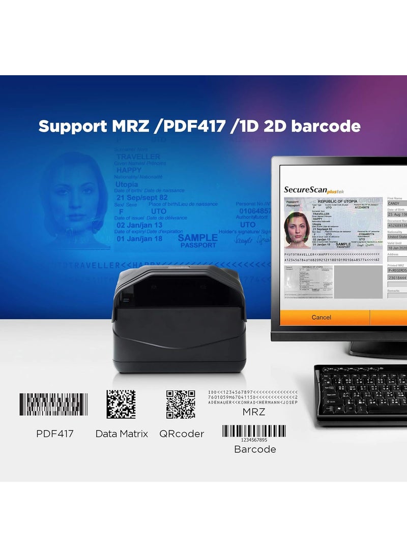 Plustek - Plustek PassportDriver License Scanner XMini Visible and IR Compliant with ICAO Doc 9303  MRTDs Includes Manager Software and Support SDK - Image 1
