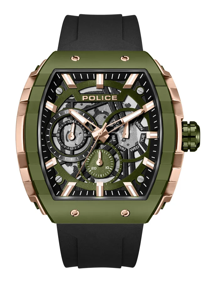 POLICE Men's Flash Men's 48mm Multifunction Watch with Black Dial & Black Silicone Strap