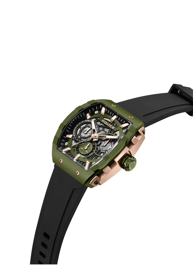 POLICE Men's Flash Men's 48mm Multifunction Watch with Black Dial & Black Silicone Strap