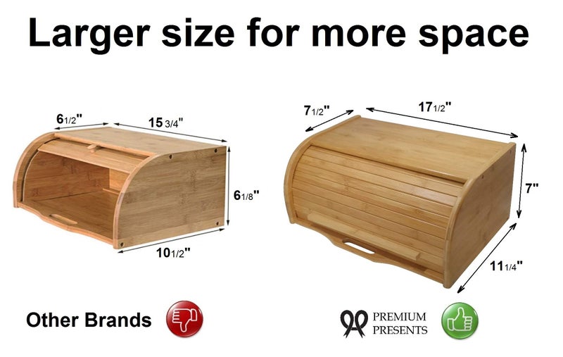 PremiumPresents Large bread box bread basket wooden box storage boxes kitchen counter organizer, roll top breadbox. bread boxes for kitchen countertop. Bamboo wooden boxes. (Natural) - Image 2
