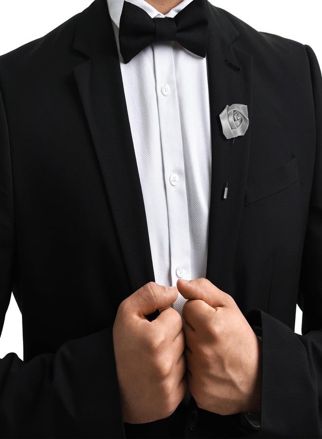 M METERXITY 12-Pack Rose Boutonnieres, Groom Boutonnieres, Lapel Pin Boutonnieres for Men Wedding/Man Suit Decoration/Wedding Buttonholes Pocket Boutonnieres/DIY Wedding Bouquets [Silver Gray] - Image 5