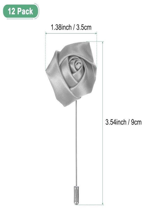 M METERXITY 12-Pack Rose Boutonnieres, Groom Boutonnieres, Lapel Pin Boutonnieres for Men Wedding/Man Suit Decoration/Wedding Buttonholes Pocket Boutonnieres/DIY Wedding Bouquets [Silver Gray] - Image 3