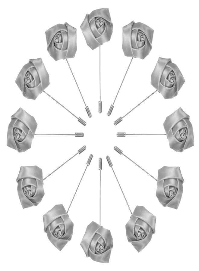 M METERXITY 12-Pack Rose Boutonnieres, Groom Boutonnieres, Lapel Pin Boutonnieres for Men Wedding/Man Suit Decoration/Wedding Buttonholes Pocket Boutonnieres/DIY Wedding Bouquets [Silver Gray] - Image 1