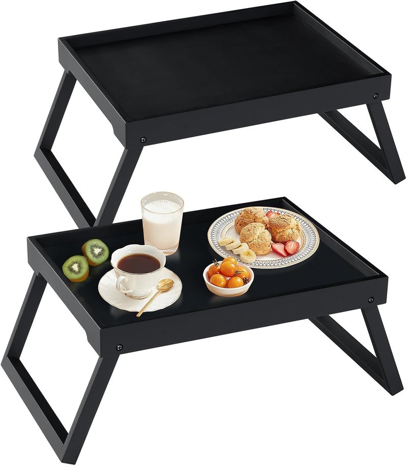 RRX Bamboo Bed Tray Table with Folding Leg, Breakfast for Eating, Kitchen Serving, Food,Sofa, Snacking, Laptop Desk Dinner,2 Pack (Black) - Image 1