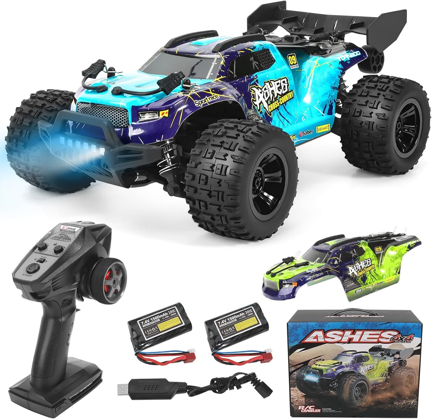 1:18 Scale All-Terrain RC Car for Adults - 40+KM/H High Speed 4WD Off-Road Remote Control Truck, All-Terrain Electric Toy Vehicle with 2 Rechargeable Batteries, 2.4GHz Gift for Teens 14+