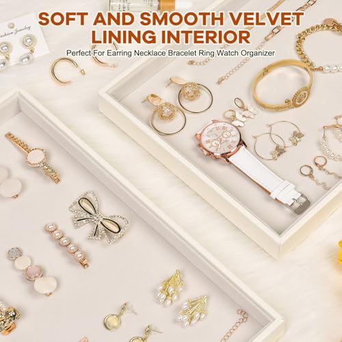 JETEHO Beige Velvet Jewelry Tray for Drawers Jewelrys Display Tray Stackable Jewelry Organizer Trays for Necklace Bracelet Ring Watch (1 Pack) - Image 3